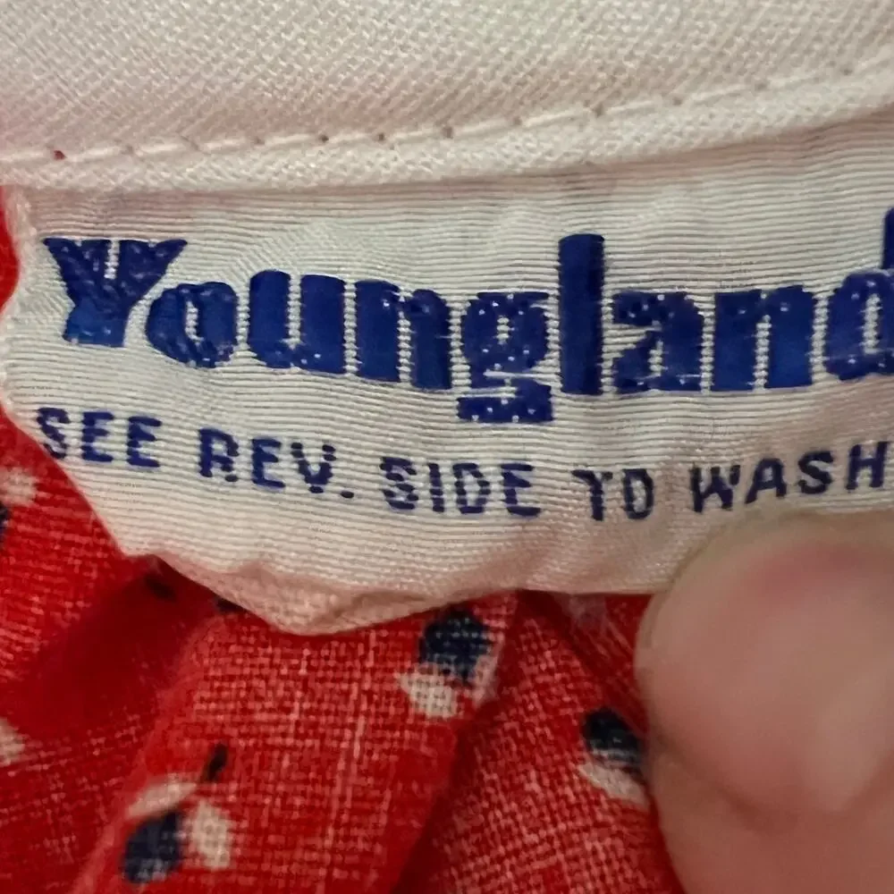 Vintage Youngland Prairie Dress Girls 5 Red Calico Smocked Christmas Dress